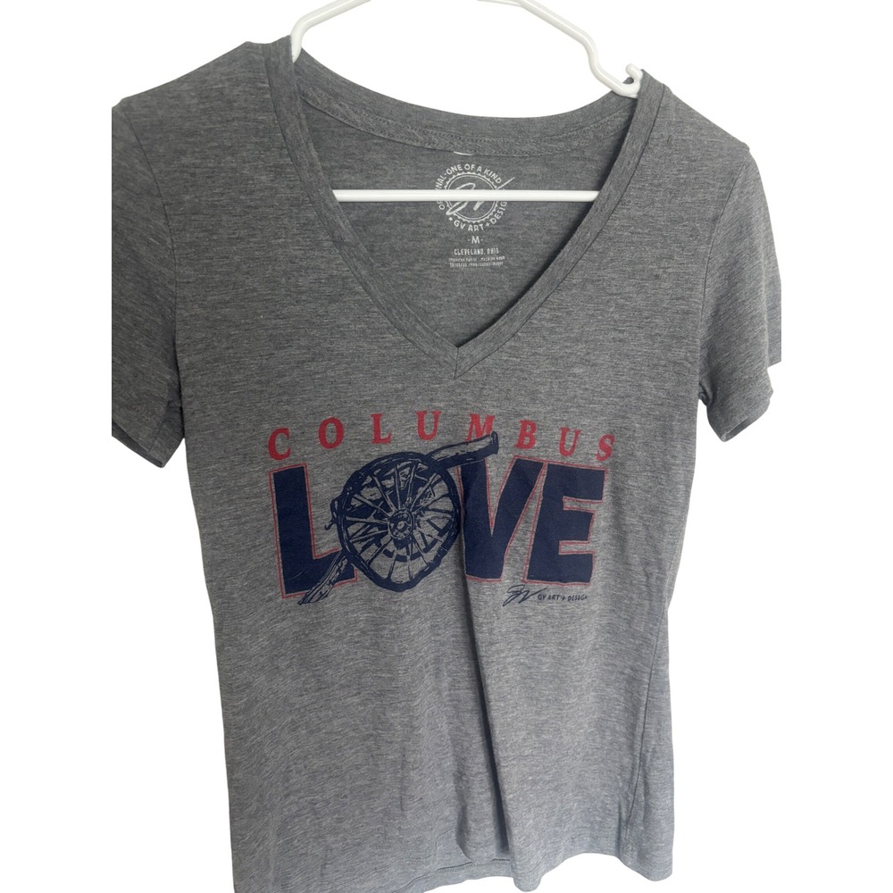 GV Art + Design Columbus Love Gray V-Neck Graphic Tee Shirt Womens Medium Ohio